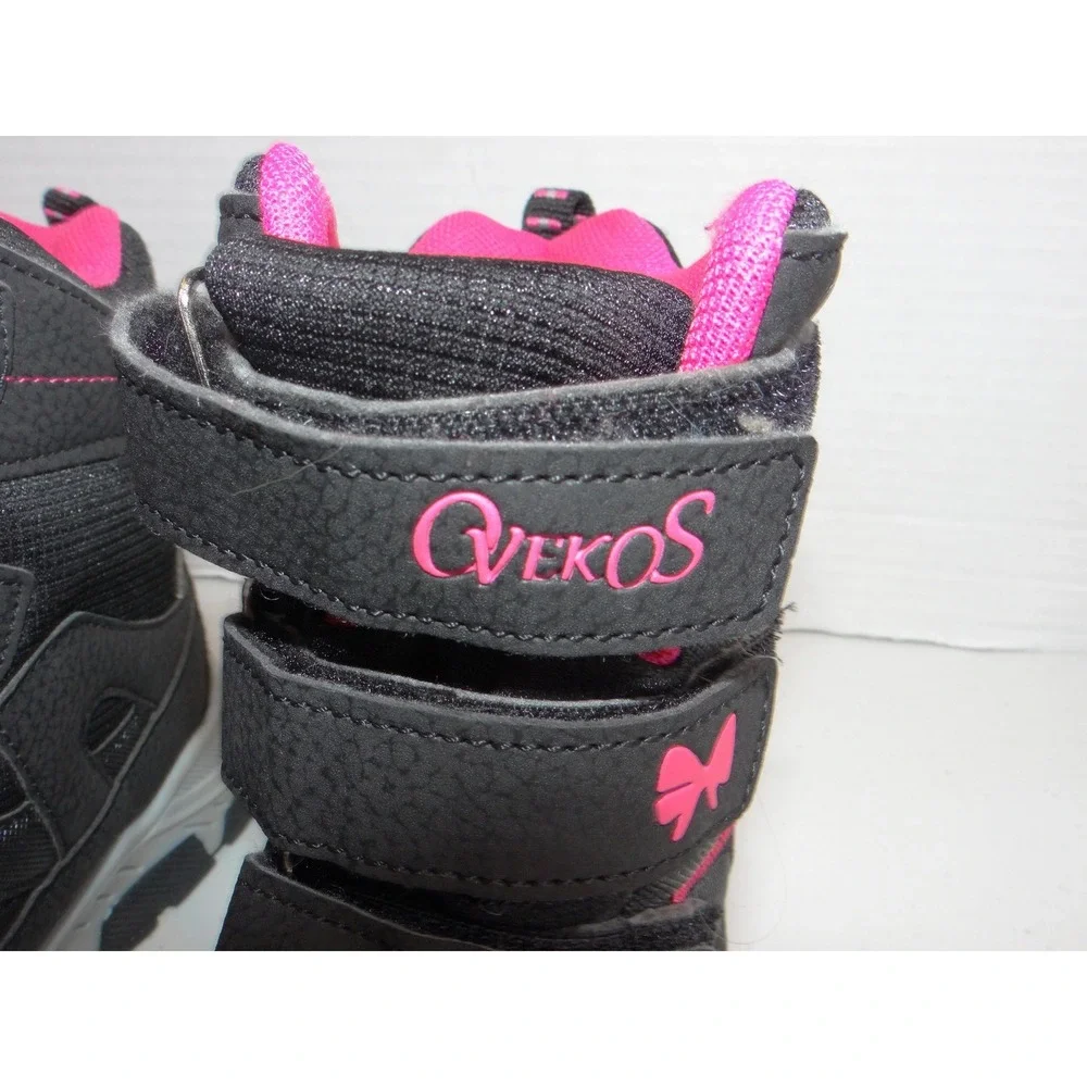 Ovekos Girls Black Pink Triple Strap Reflective Winter Snow Boots Size 31
